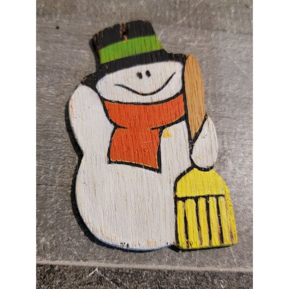 Vintage wooden smiling happy snowman broom ornament Decor Xmas - Picture 2 of 3